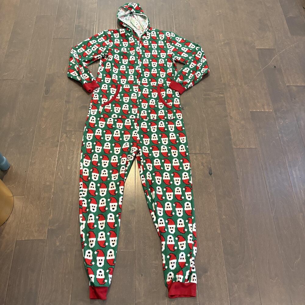 One-piece Pajamas‎ Womens Medium Santa Hooded One Piece Fleece Christmas Suit